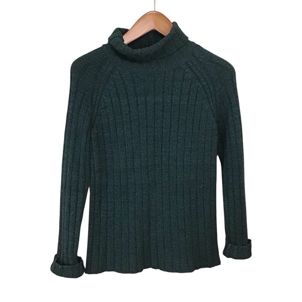 Casual‎ Corner Annex Green Ribbed Turtleneck Sweater M Vintage 90's